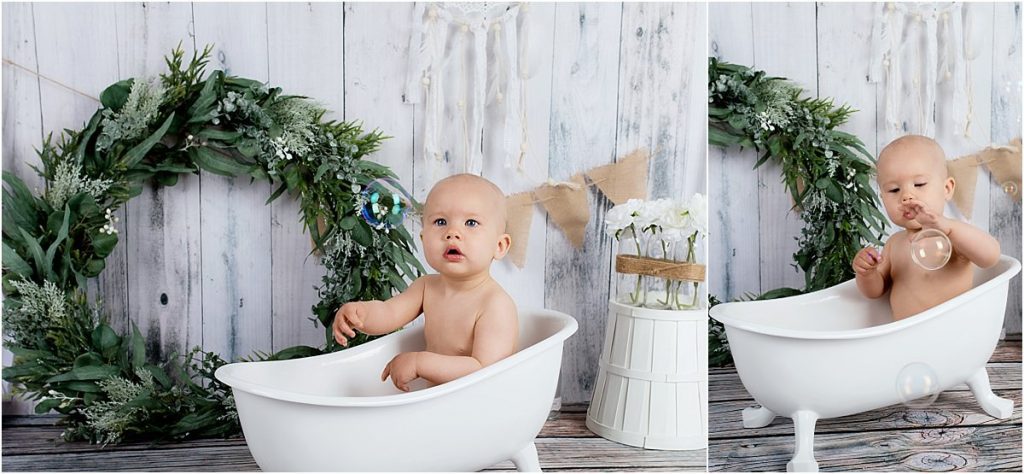 Séance photo premier anniversaire Bébé dans un bain